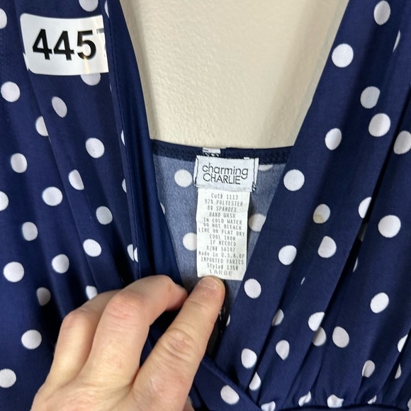 Charming charlie large 15” p2 p 36” length poke dots blue/ white flowy bottom - Picture 2 of 5